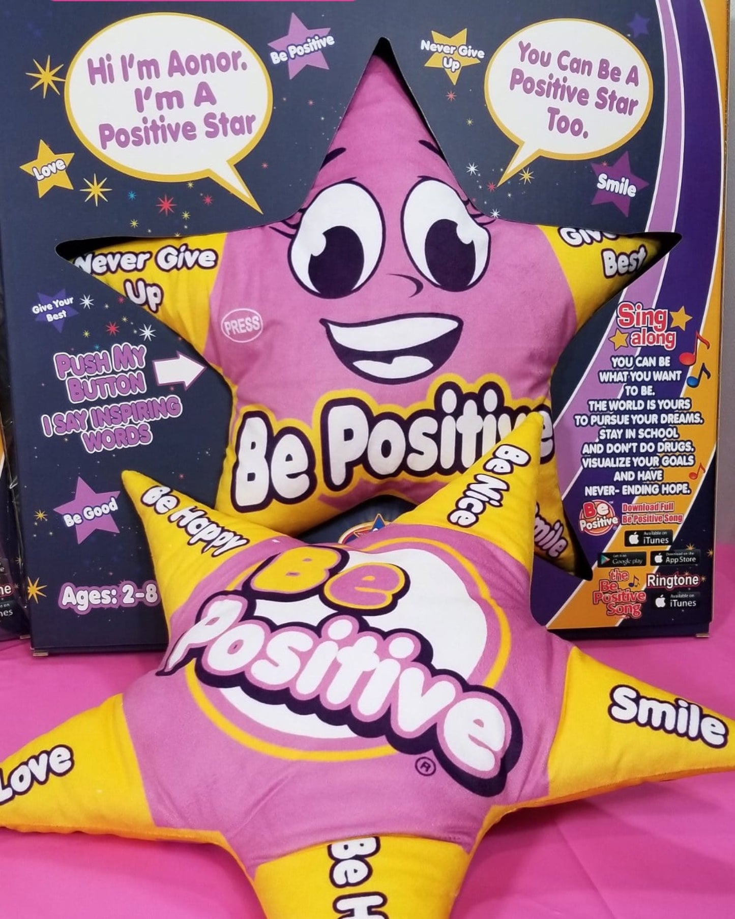 Girl Positive Star Toy Pillow with speaking voice.