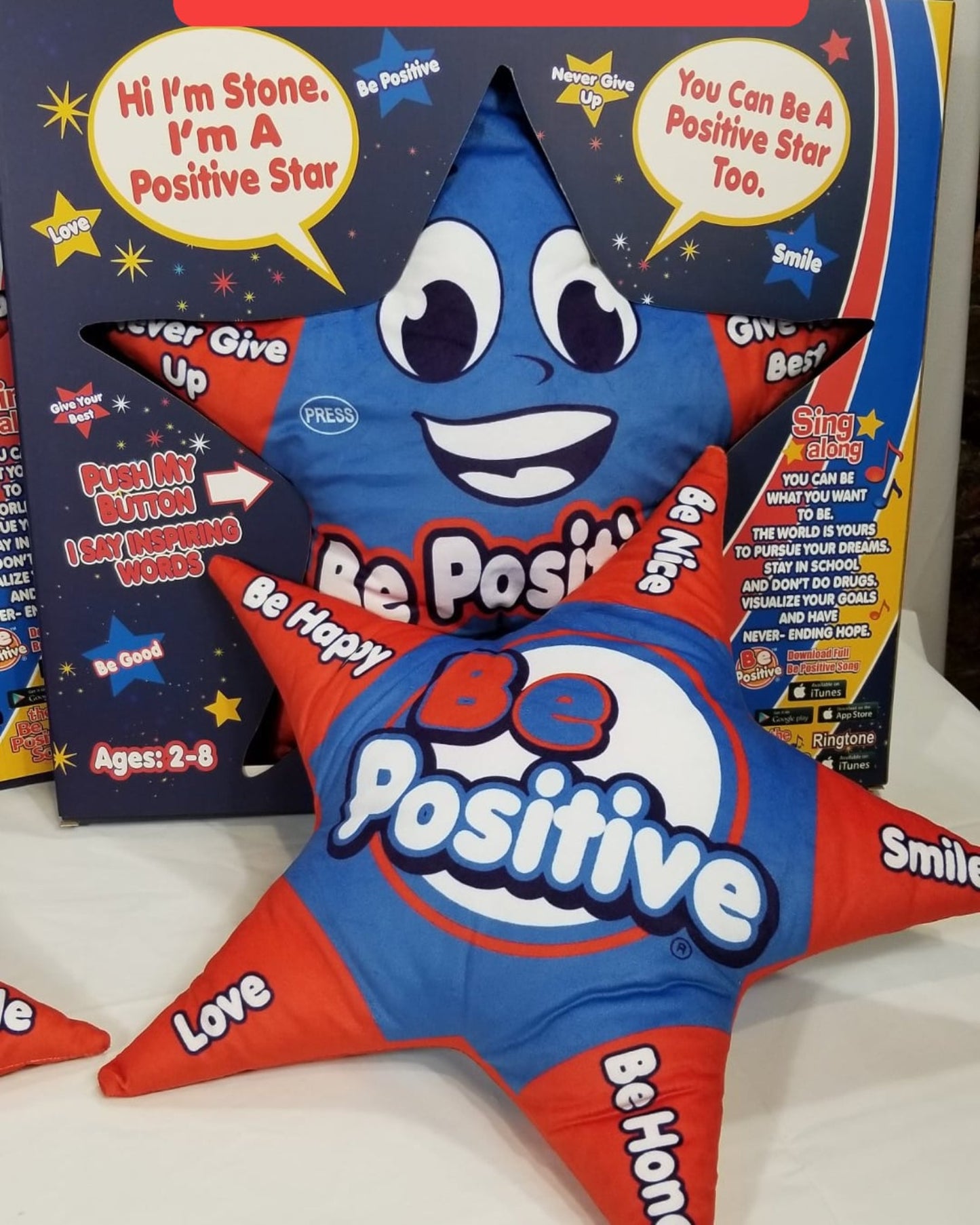Boy Positive Star Toy Pillow with speaking voice.